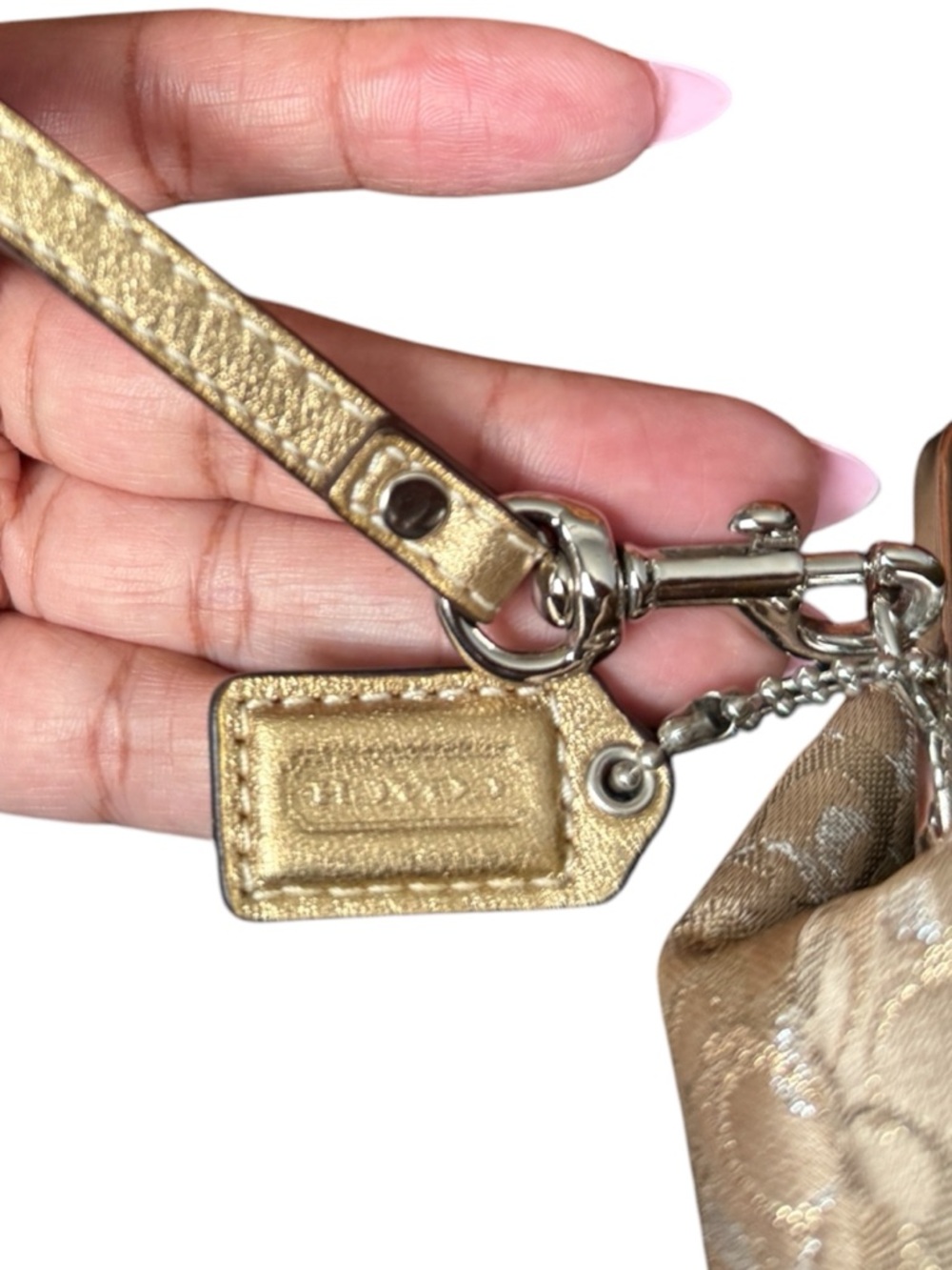 Vintage Coach Optic Mini Signature Lurex Framed Kisslock Clutch, Champagne 🥂 - Picture 7 of 10